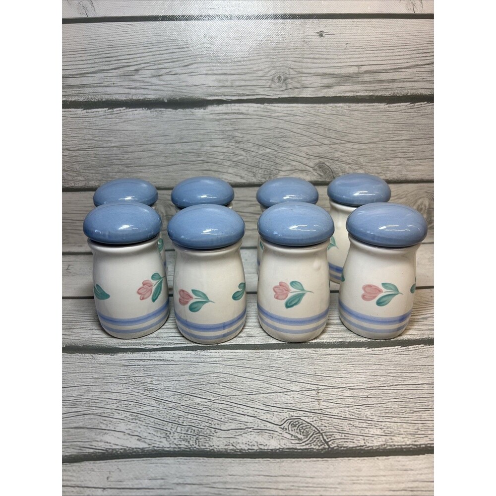 MCM Stoneware By POMERANTZ Floral Cottage 8 Spice Jars RARE Grandma